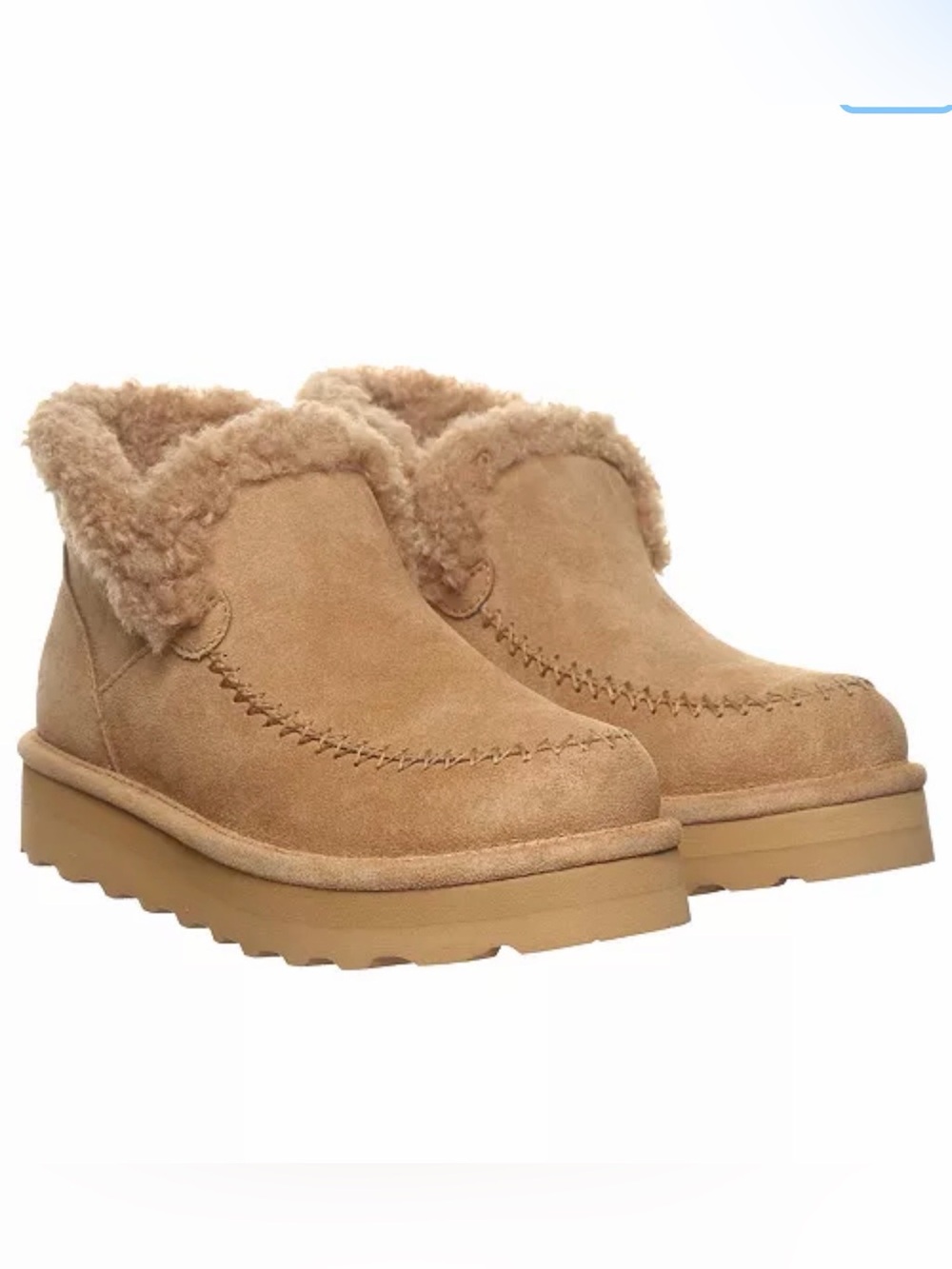 Bearpaw Maeve Platform Lo Womens Suede Shearling Lined Slip On Booties Tan 8